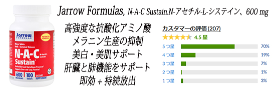 Jarrow Formulas, N-A-C Sustain®（N-A-C サステイン）、N-アセチル-L-システイン、600 mg, 100 錠.jpg